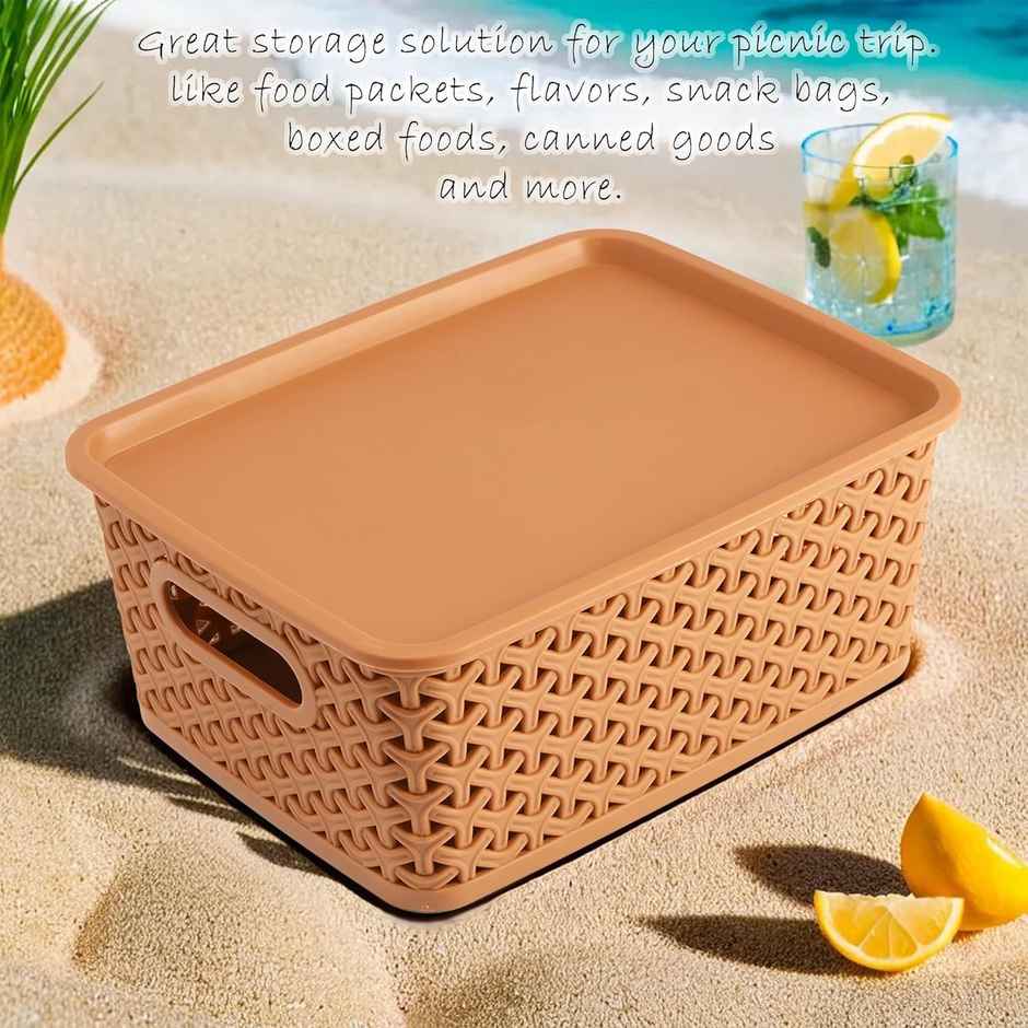 Kuber Industries Pack of 3 Multipurpose Solitaire Medium Storage Basket with Lid|Multi