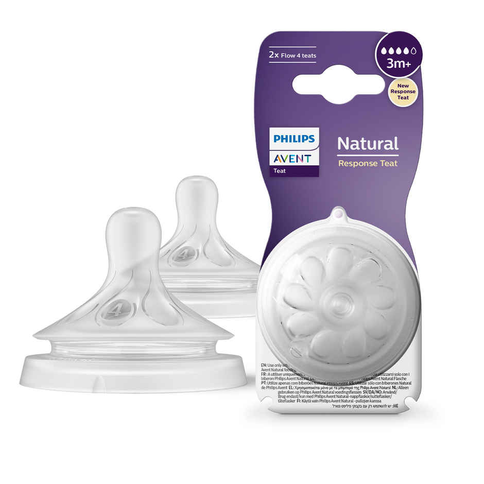 Philips Avent Natural Response Bottle Teat | Flow 4 | 3m+ | Pack of 2 | SCY964/02