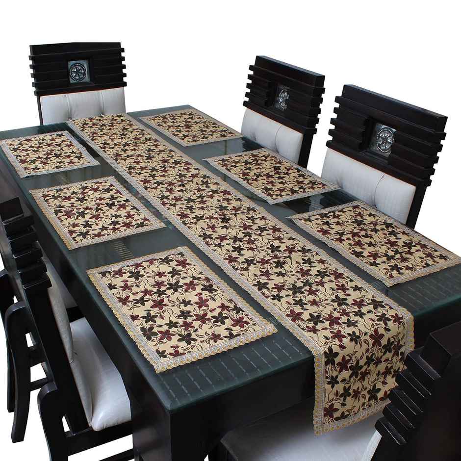 Dream Care PVC Printed Table Mat with Table Runner for Dining Table 6 Seater
