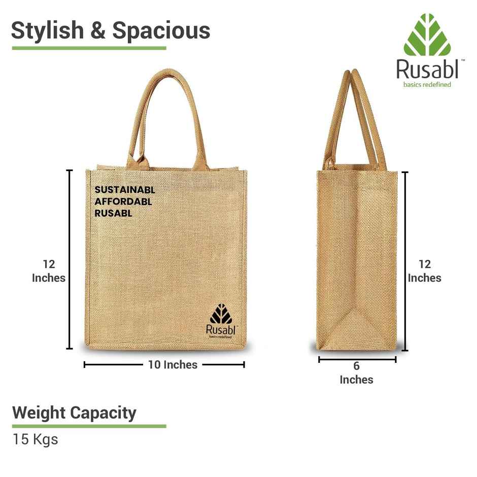 Rusabl Jute Bag for Lunch Box, Shopping, Gifting, Eco-friendly, Waterproof lining - Beige