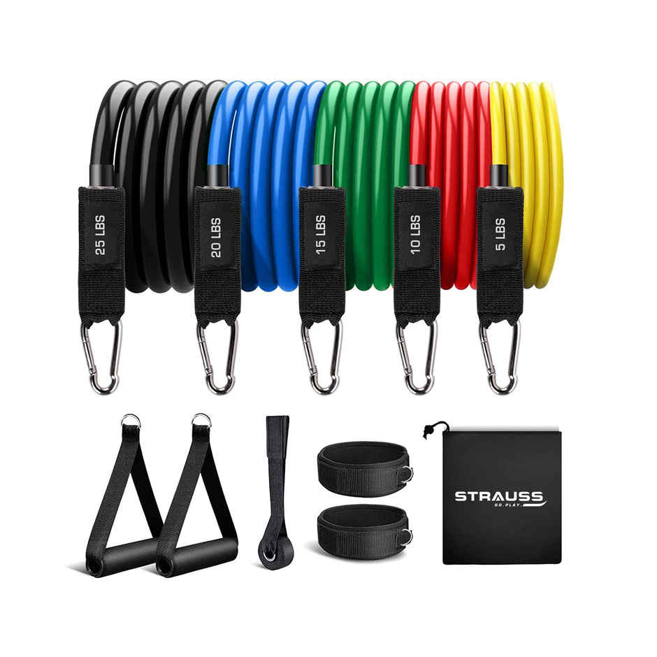 Strauss Latex Resistance Tube, Set of 5, (Multicolors), 75 LBS