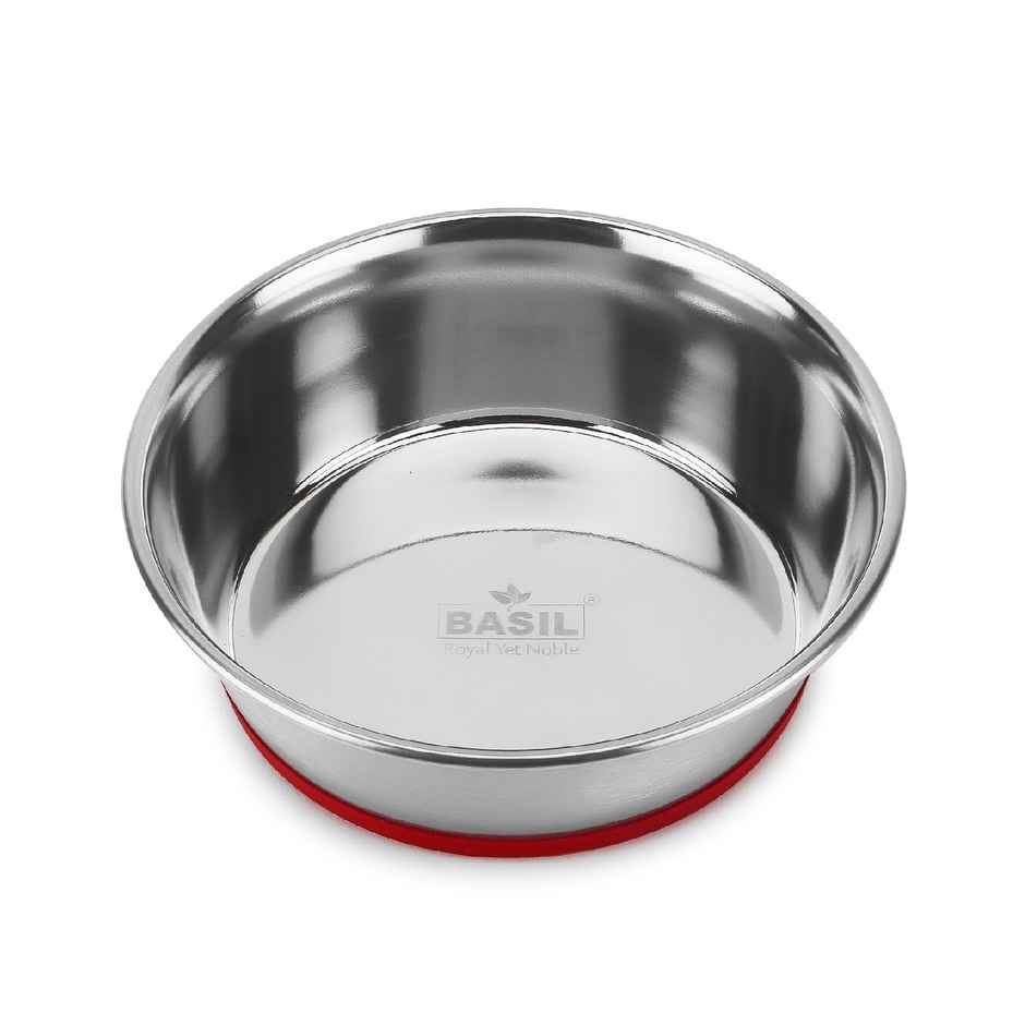 Basil Heavy Anti-Skid Steel Feeding Bowl | Medium Size | for Dogs & Cats