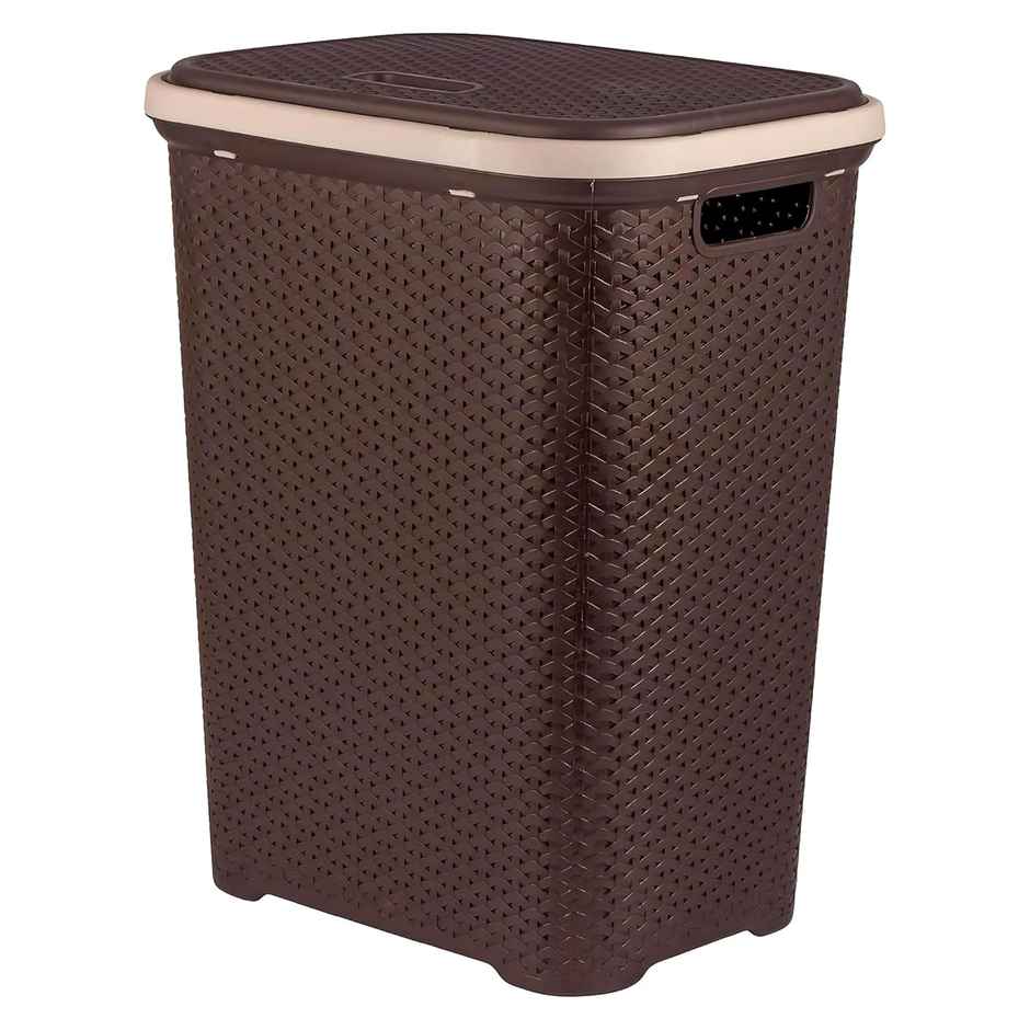 Kuber Industries Plastic Laundry Basket with Lid For Bathroom|ELEGANCE|Brown