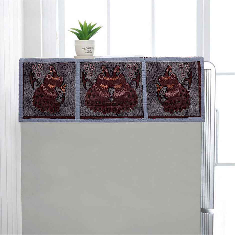 Kuber Industries Cotton Fridge Top Cover with 6 Utility Pockets (Grey)