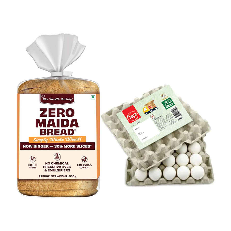 The Health Factory Zero Maida Bread - Simply Whole Wheat(350gms) & Jaya White Eggs 30 Piece(30pc) Combo