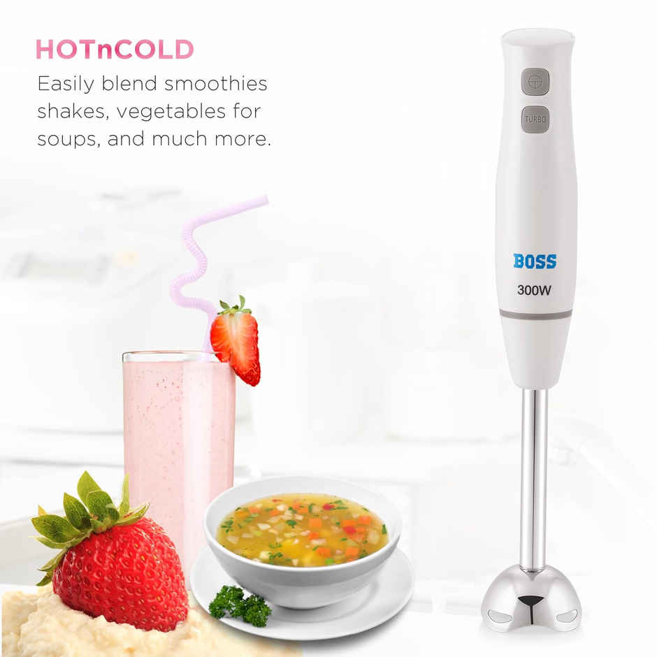 Boss Sparkle Hand Blender 300W With Stainless Steel Stem For Hot- Cold Blending - Grey