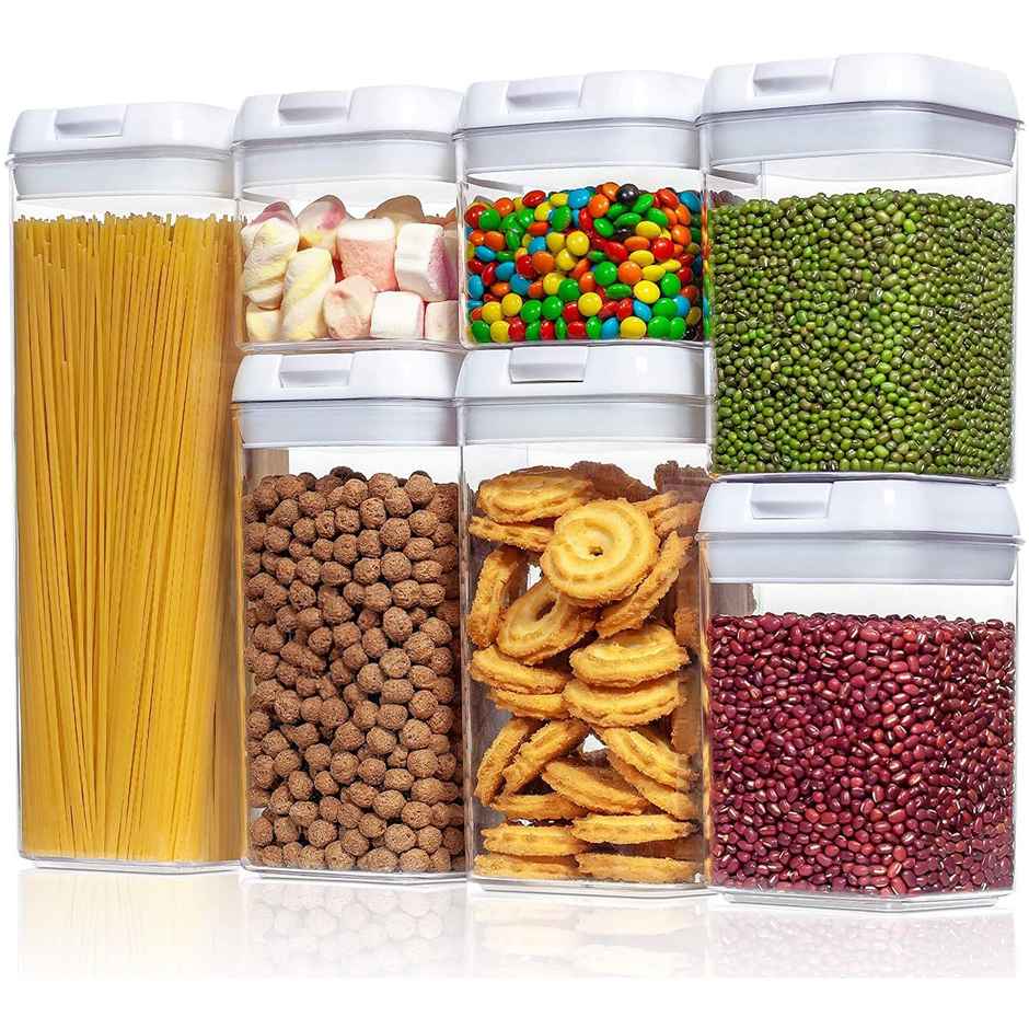 Tex-Ro White Cap Airtight Plastic Grocery Container for Kitchen Organizer - 1500 ml | Pack of 4