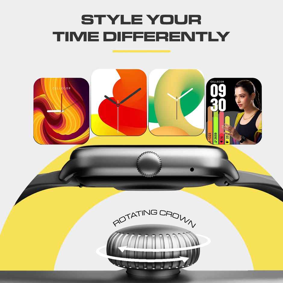 Cellecor FLEX 1.83" BT Calling | 500 NITS | SPo2 | HR | Split Screen Smartwatch | Black