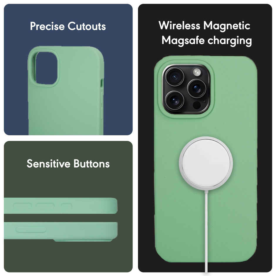 Sprig Premium Back Cover for Apple Iphone 14 Pro Liquid Silicone Shock Proof Case | Pastel Green | MagSafe Compatible