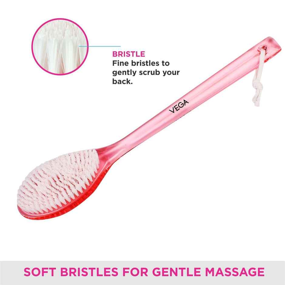 Vega Soft Bristle Bath Brush With Ergonomic Handle | Plastic | Pink
