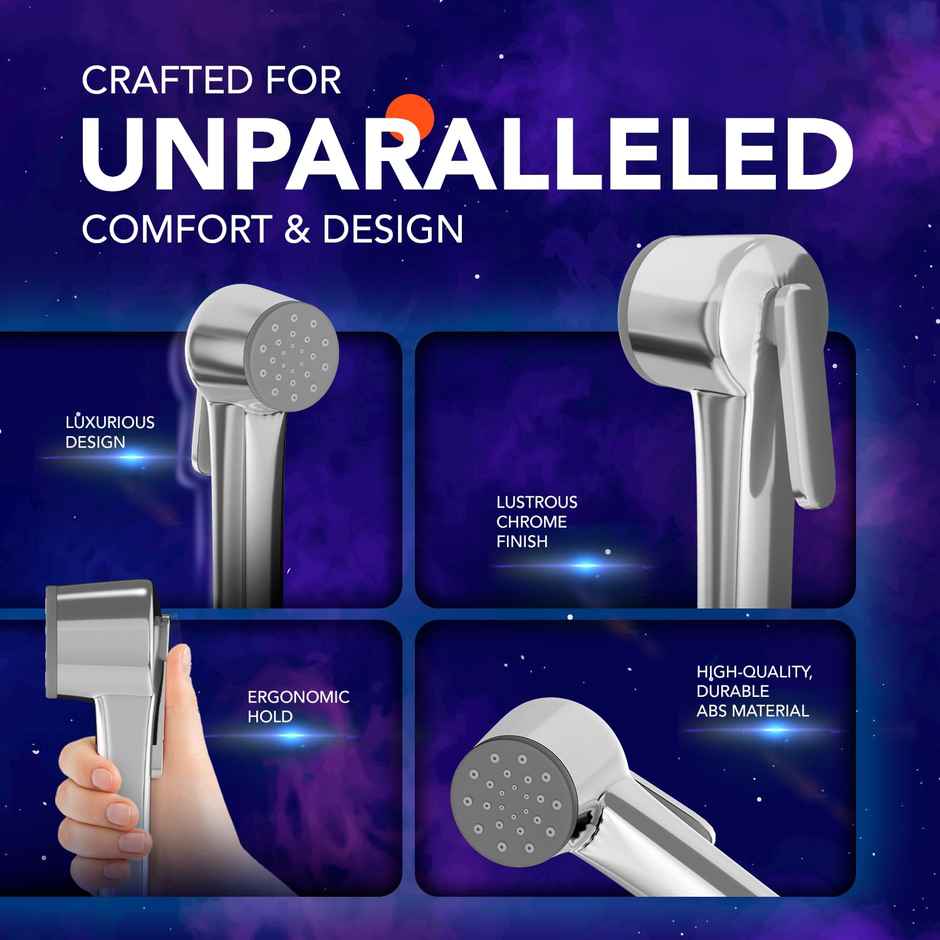 Lorazzo Eclipse Health Faucet Jet Spray Set with 1-meter Hose Pipe (SS 304) and Wall Hook