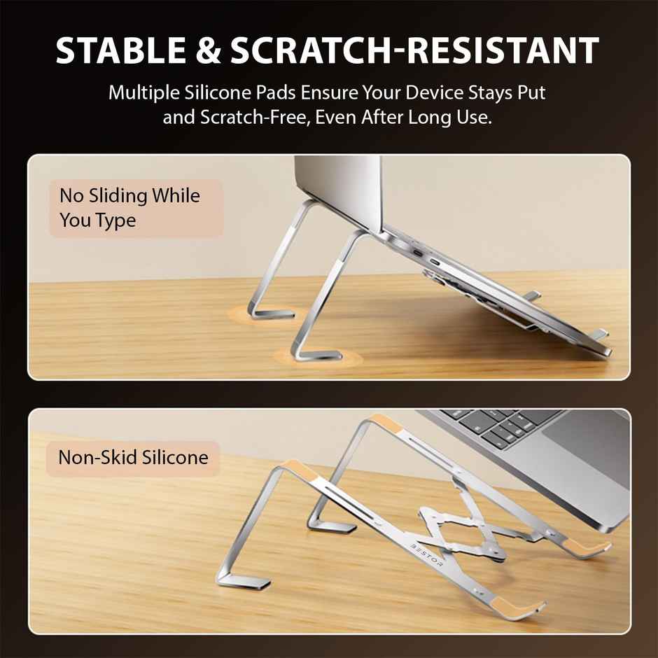 Bestor Portable Adjustable Laptop Foldable Metal Stand with Phone Holder Ergonomic | 9 - 16 in