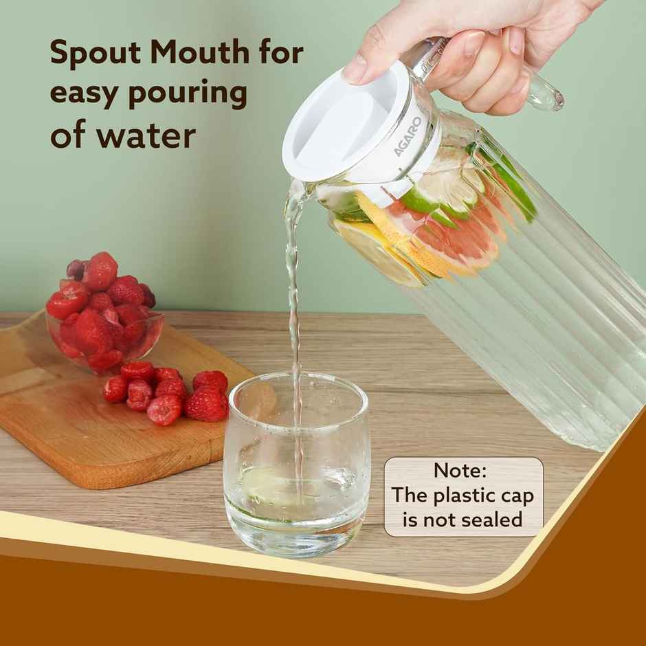 AGARO Elegant Glass Jug with Lid, 1.1L Carafes Jug Pitcher