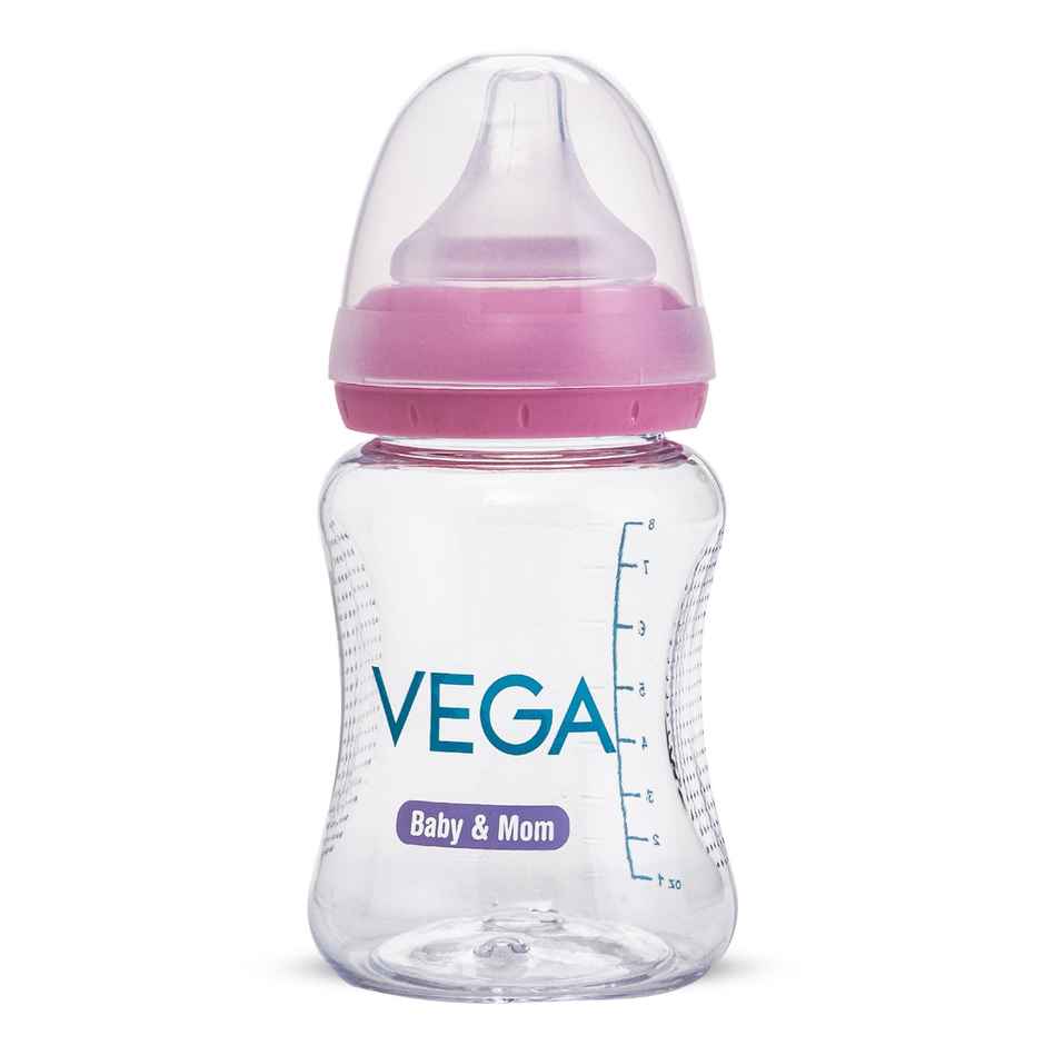 Vega Baby & Mom Tritan Feeding Bottle | 250 ml | Wide Neck - Pink | Bpa-Bps Free | Vbfb4-02
