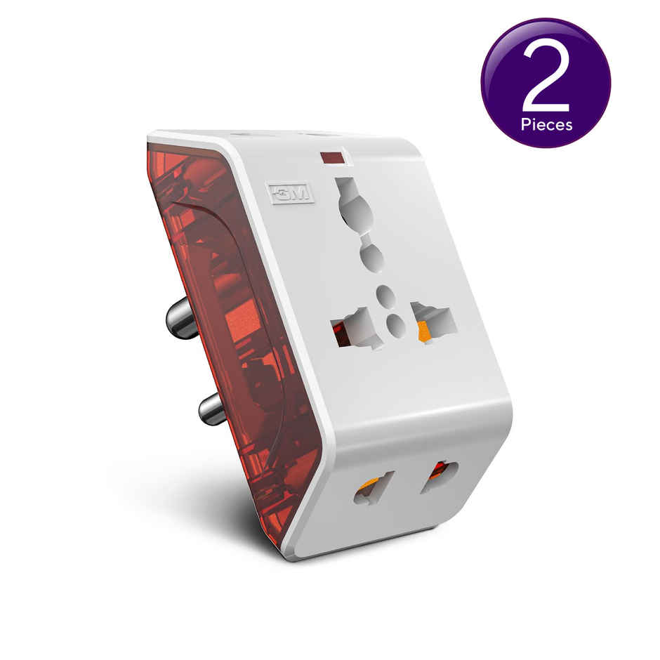 GM 3017 Spice 3 Pin Multi Plug Travel Adaptors White and Red Combo