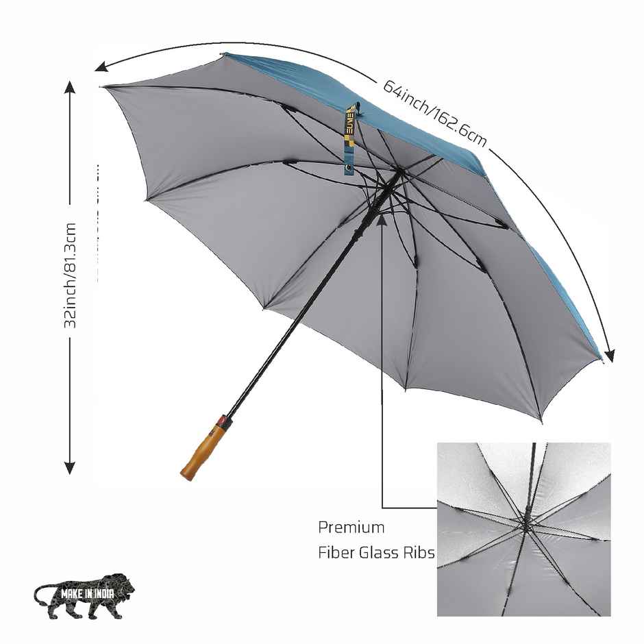 Eume Jumbo 32 Inch Straight Auto Open Large Big Size Umbrella For Rain | Teal Green