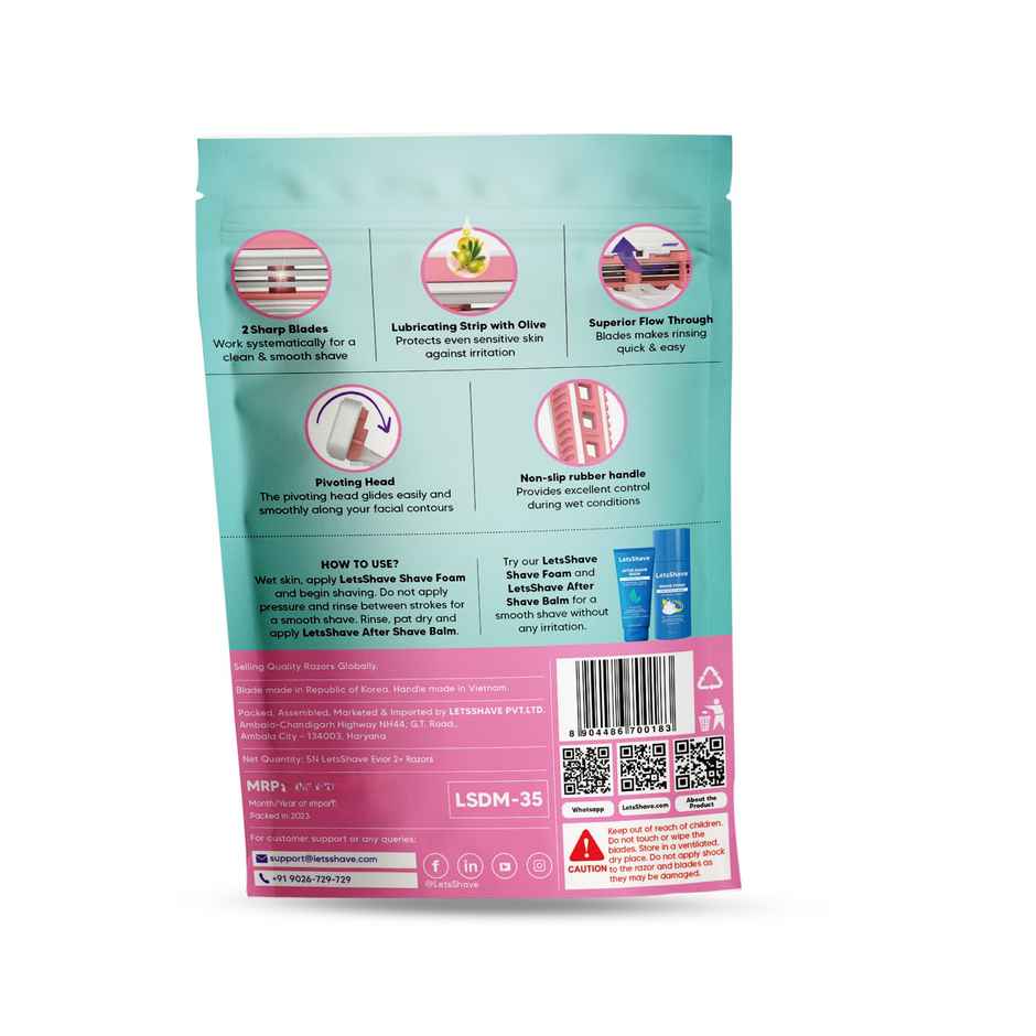 LetsShave Evior 2 Plus Disposable Razor for Women | Twin Blade Shaving Razor