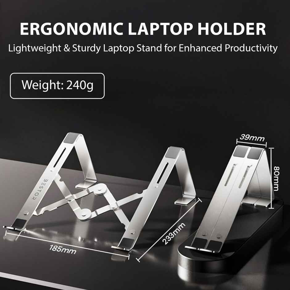 Bestor Portable Adjustable Laptop Foldable Metal Stand with Phone Holder Ergonomic | 9 - 16 in