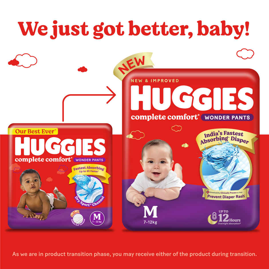 Huggies Complete Comfort Wonder Baby Diapers | Pant Style | M | 76 pcs