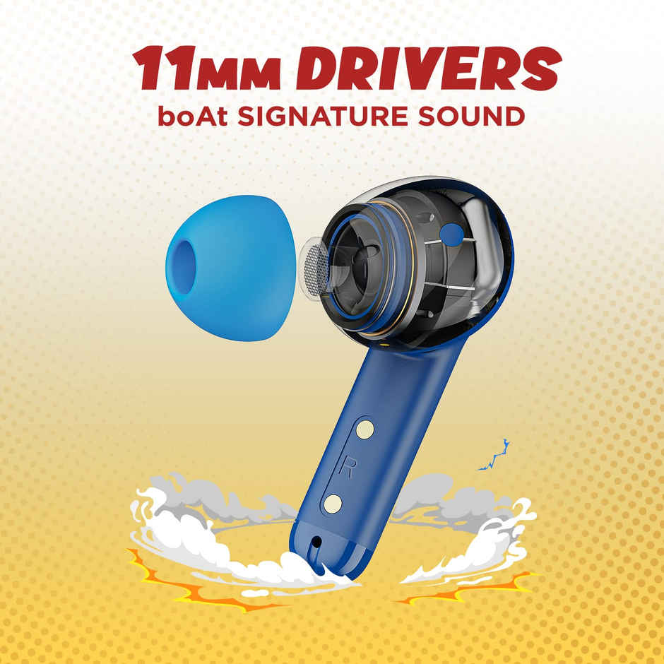 boAt Airdopes 458 TWS Earbuds W/ Spatial Bionic Sound by Thx, in Ear Enx Tech(Sport Blue)