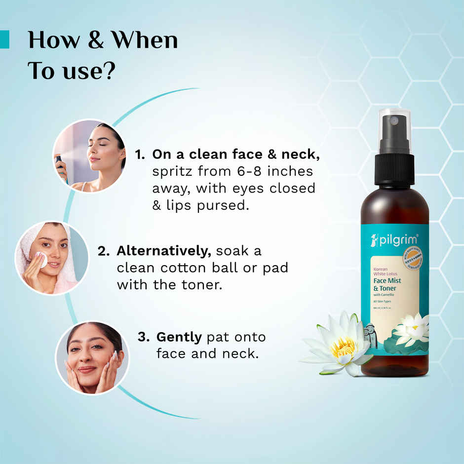 Pilgrim White Lotus Refreshing Face Mist & Toner For Glowing Skin & Reducing Open Pores