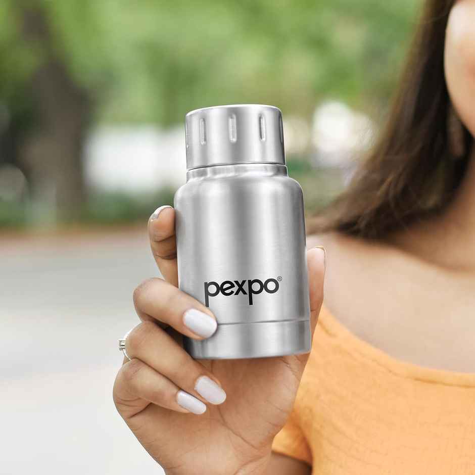 Pexpo Stainless Steel Cameo Hot & Cold Water Bottle | Silver | 160 ml