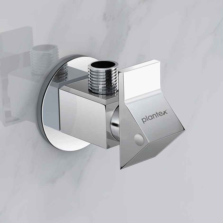 Plantex PRI-305 Brass Angle Valve - Teflon Tape & Wall Flange | Mirror Chrome