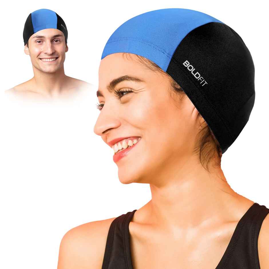 Boldfit Swimming Cap Spandex Fabric Unisex Breathable Fabric,Easyfit - Blueblack