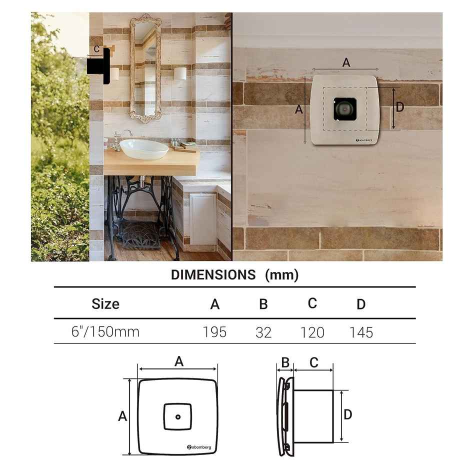 Atomberg Studio+ BLDC Exhaust Fan, 150mm with Motor, Easy to Clean, White