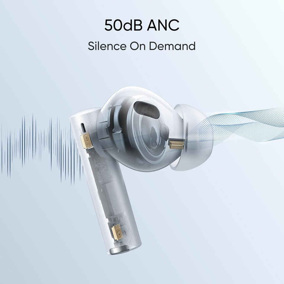 realme in Ear Buds Air 6 Pro with Dual Drivers(11Mm+6Mmtweeter),40 Hours Play Time,Fast Charge,50 Db ANC,Lhdc 5.0,55Ms Low Latency, Spatial Audio,Ip55 Dust&Water Resistant,Bt V5.3(Silver Blue)