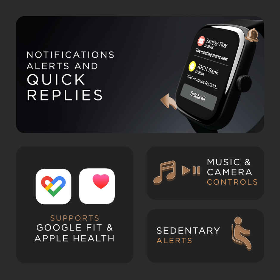 boAt Wave Lynk Voice Smartwatch | 1.69" Display | BT Calling | 7 Days Battery - Active Black