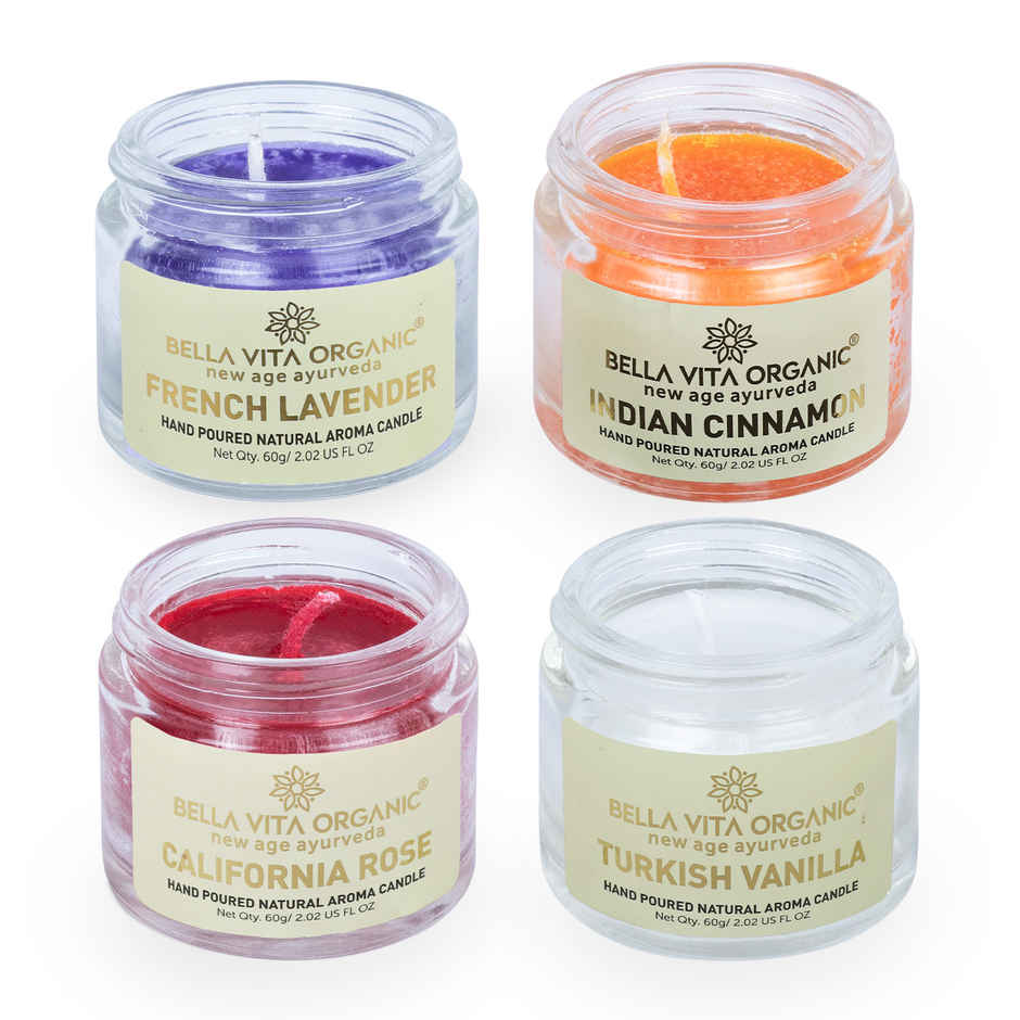 Organic Scented Candles | Vanilla, Cinnamon, Lavender & Rose Aroma | Pack of 4 | Bella Vita