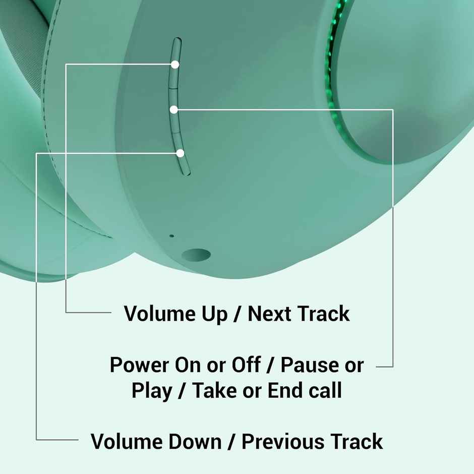 Zebronics Duke BT Headphone, 60h, Dual Pairing, Gaming Mode, ENC, LED, Deep Bass, Voice Asst (Green)