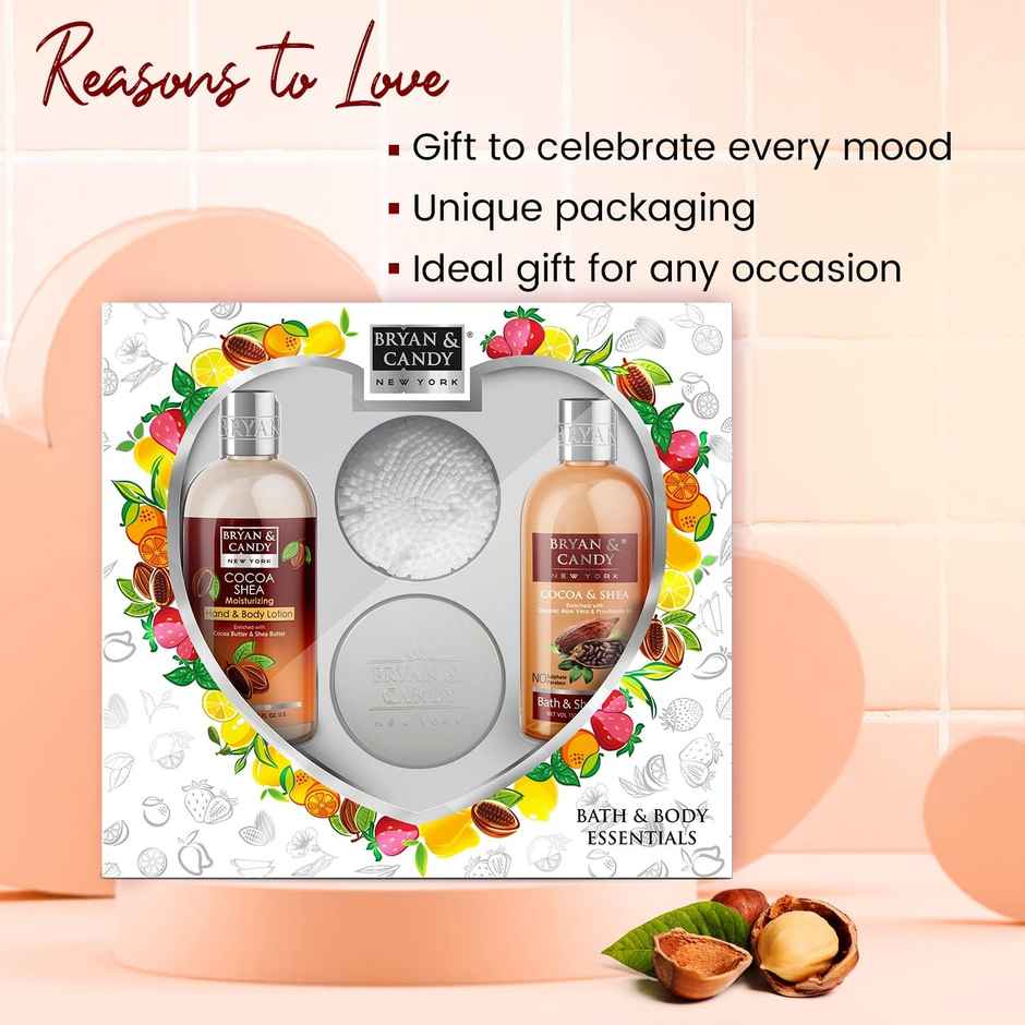 Bryan & Candy Cocoa Shea Heart Kit|Shower Gel|Hand-Body Lotion|Body Polish|Loofah|Pack Of 3