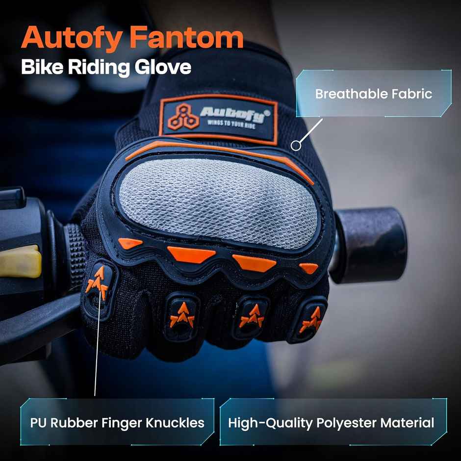 Autofy Fantom Bike Riding Black & Orange Gloves Knuckle Protection | Size XXL