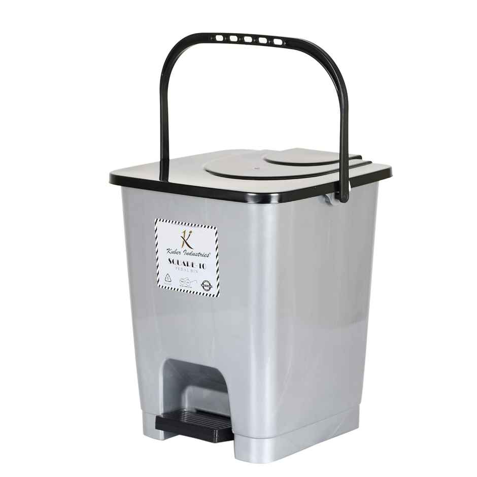 Kuber Industries Plastic 10 L Step-On Pedal Dustbin with Lid|Size 24 x 24 x 30 CM | Grey