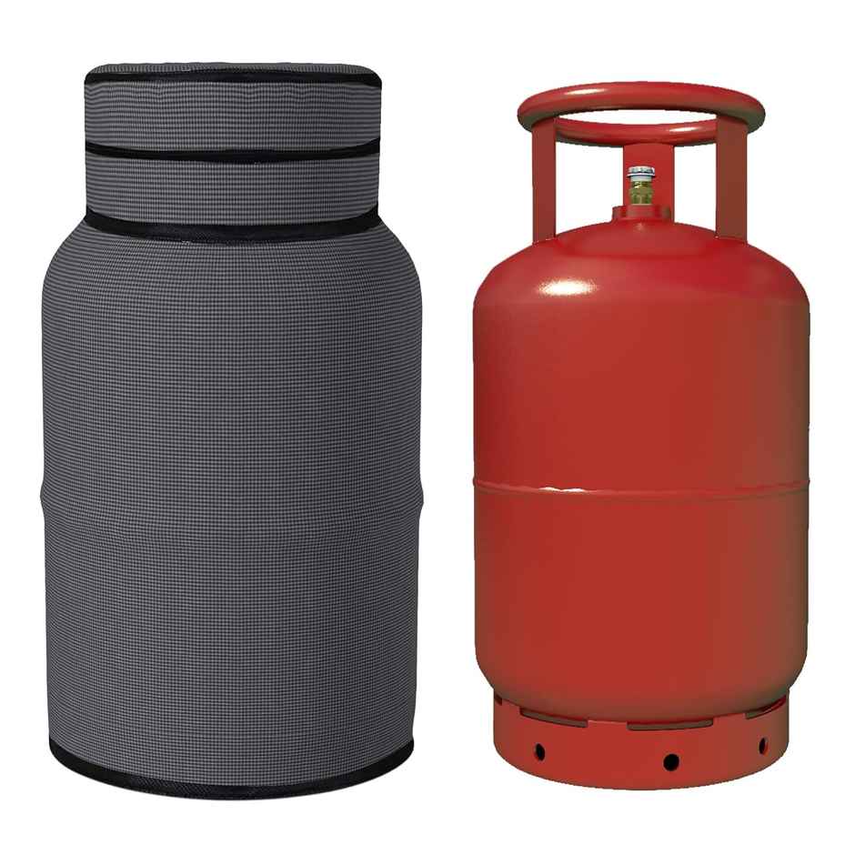 Kuber Industries Mini Check PVC LPG Cylinder Cover for Kitchen | Grey
