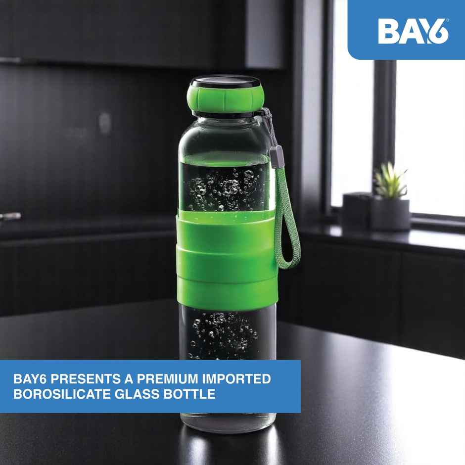 BAY6 Premium Imported Borosilicate Glass Bottle with Silicone Sleeves | 550 ml