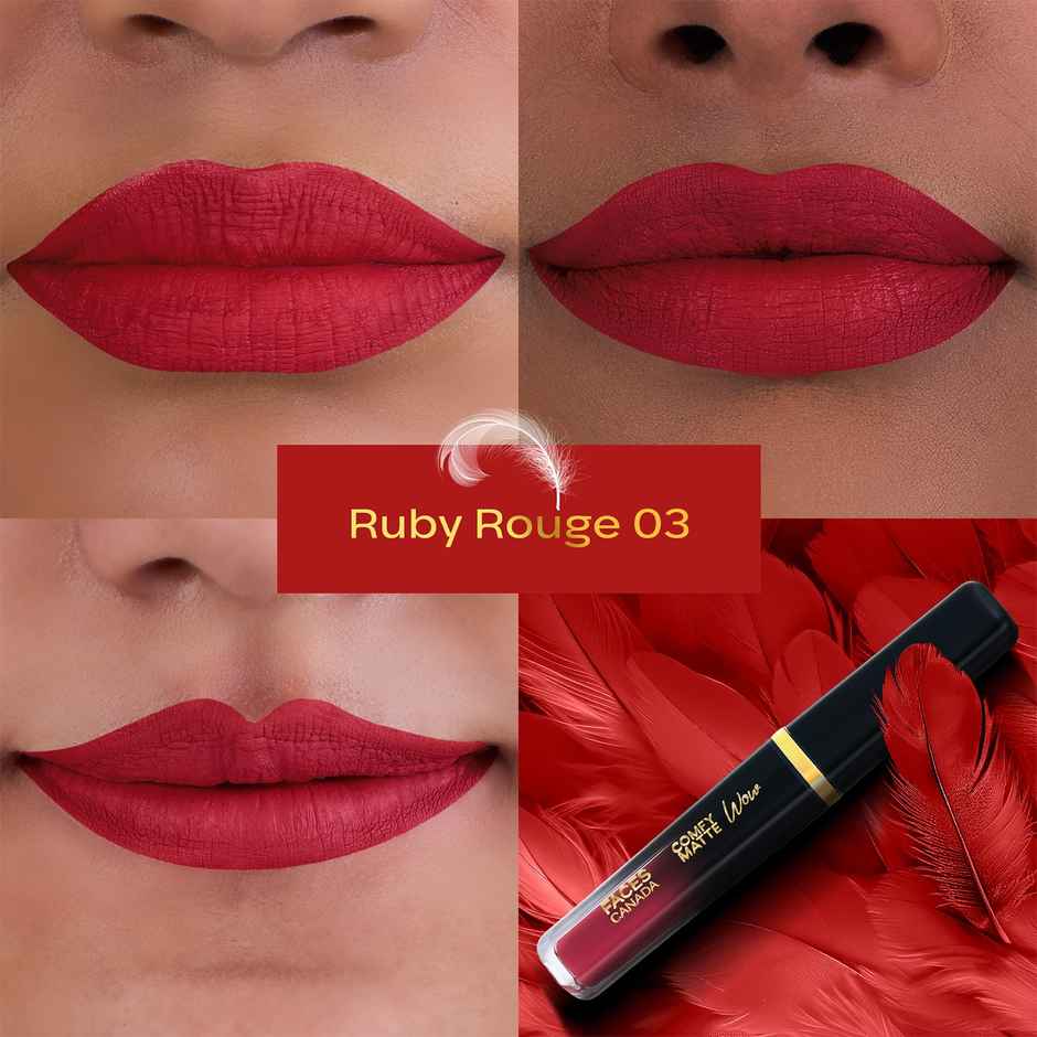 Faces Canada Comfy Matte Wow Liquid Lipstick | Ruby Rouge 03 | One Swipe Application