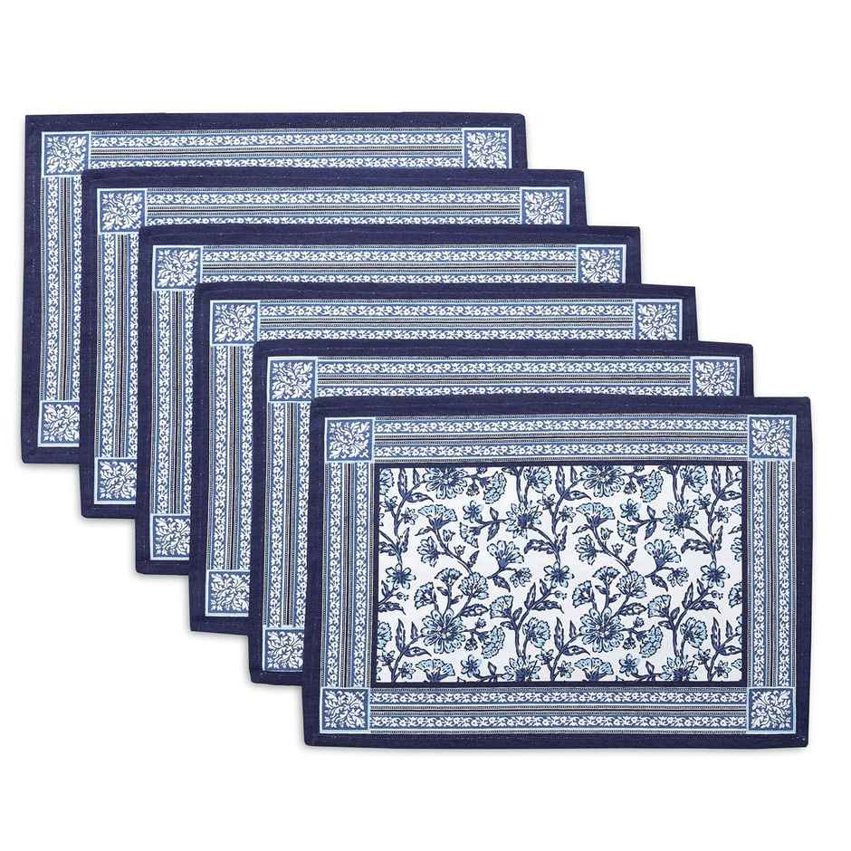 Encasa Xo Cotton Placemat Indigo-02 46X32 Cm, Pack Of 6