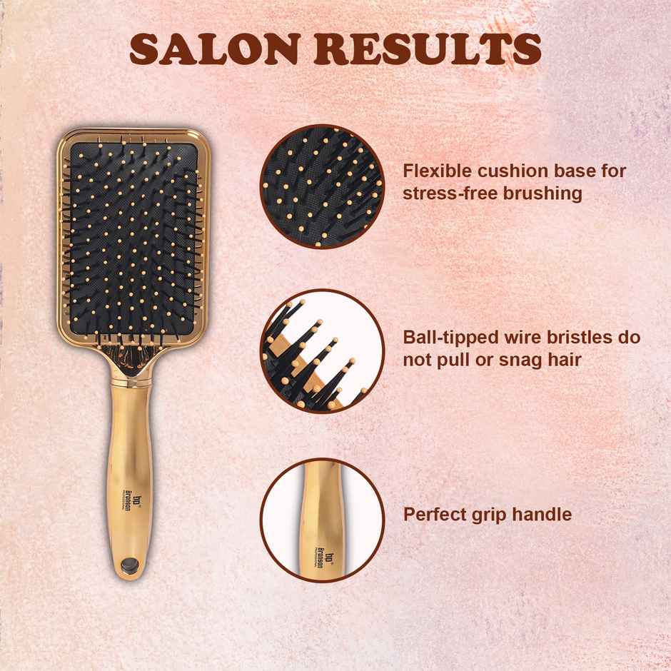 Bronson Professional Golden Paddle Hair Brush With Strong And Flexible Nylon Bristles