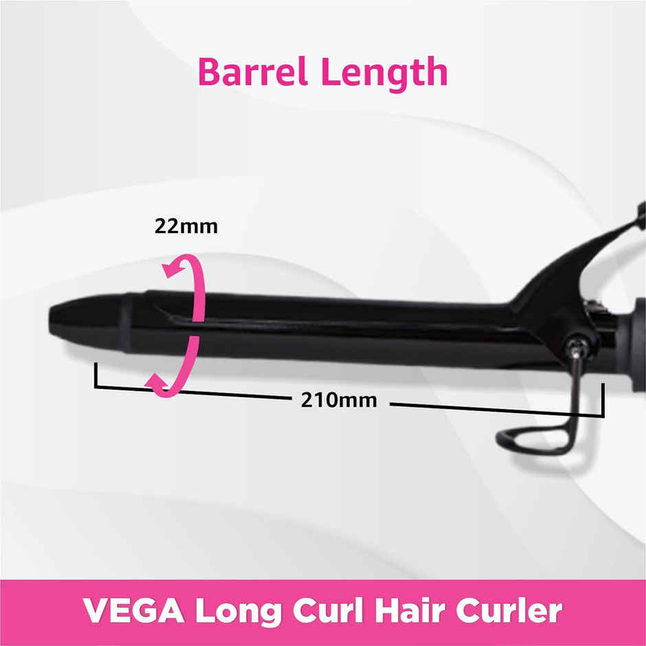 Vega Smooth Curl 19 mm Barrel Hair Curler for Women with Adjustable Temperature, Cool Tip | VHCH-03