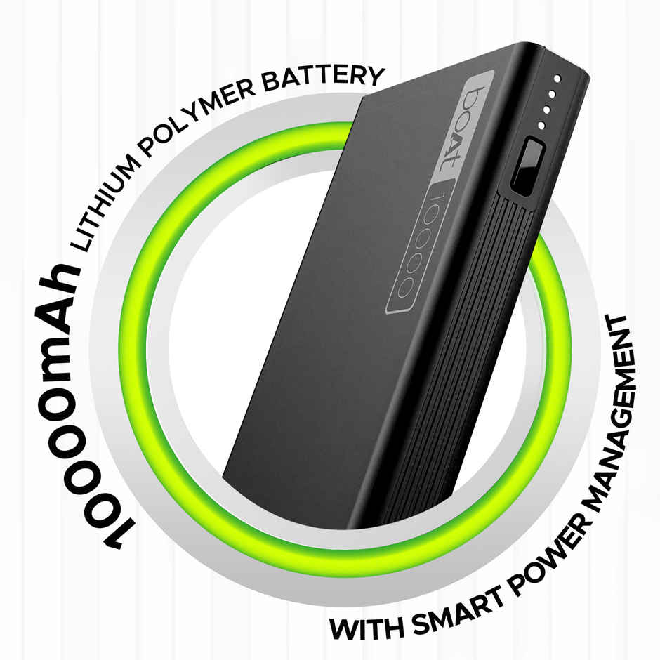 boAt Energyshroom PB300 Wired Powerbank with 10000mAh Battery, 22.5w Fast Charging, 12-Layer Smart IC Protection, LED Indicators and Aluminum Alloy Casing USB Type-C Input - Carbon Black