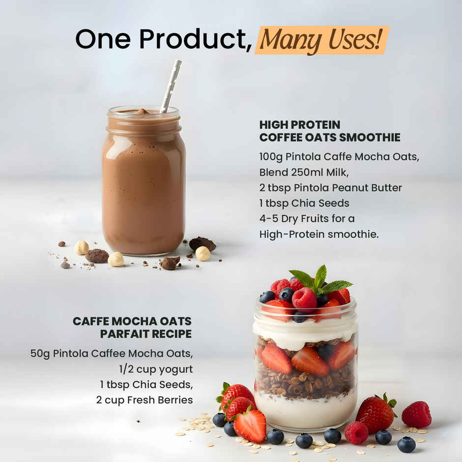 Pintola 25G High Protein Oats | Caffe Mocha - No Refined Sugar - With Almonds & Raisins