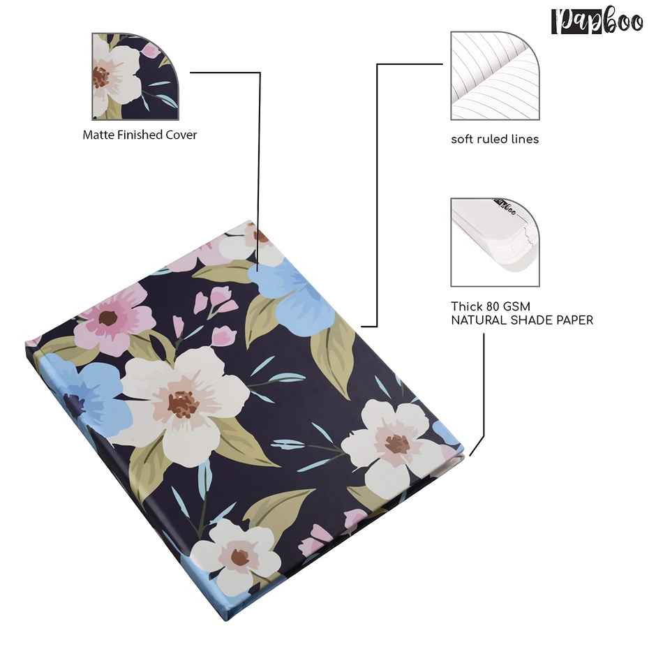 Papboo Hardboundnotebook Diary, (22 X 17.5 Cm, 80 Gsm, 140 Single Ruled Pages - Floral