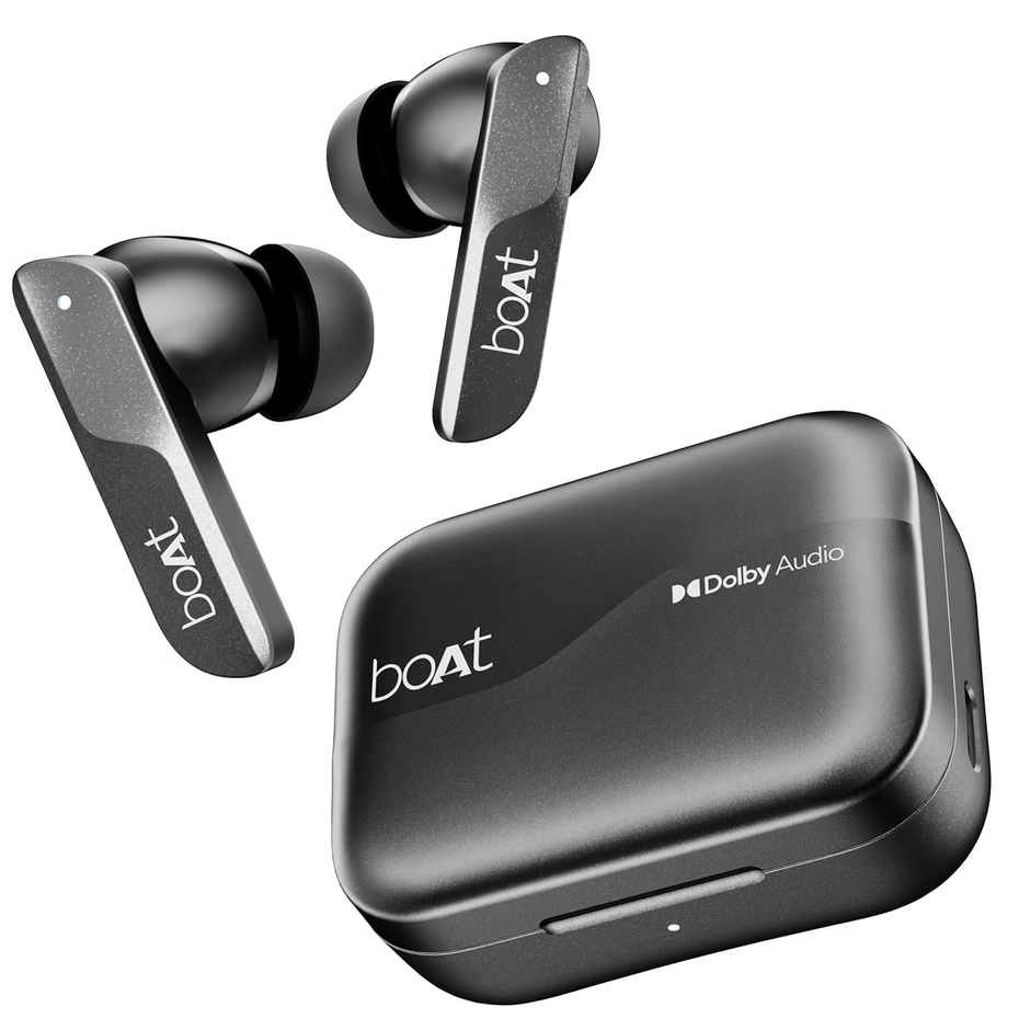 boAt Airdopes 800 TWS Earbuds, Dolby Audio, Adaptive EQ by Mimi, 4Mics AI ENx, App Support, Fast Charge, Low Latency, IPX5, v5.3 Bluetooth - Interstellar Black