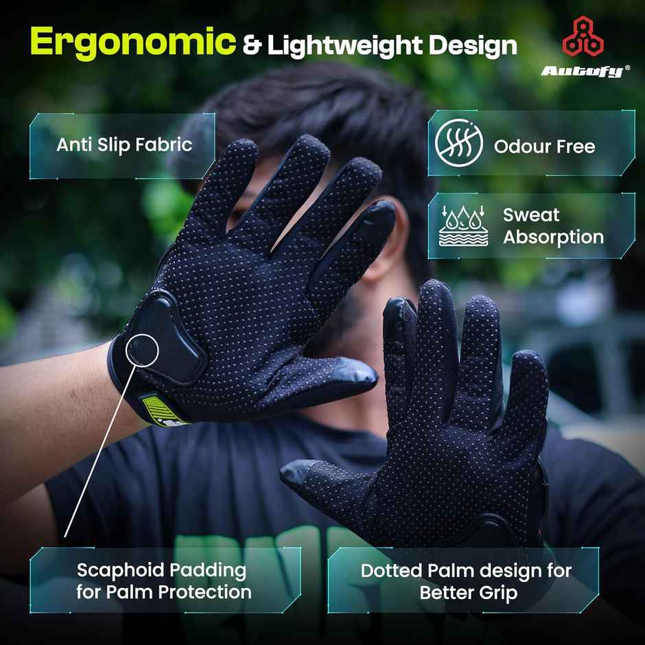 Autofy Fantom Bike Riding Black & Green Gloves Knuckle Protection | Size XL