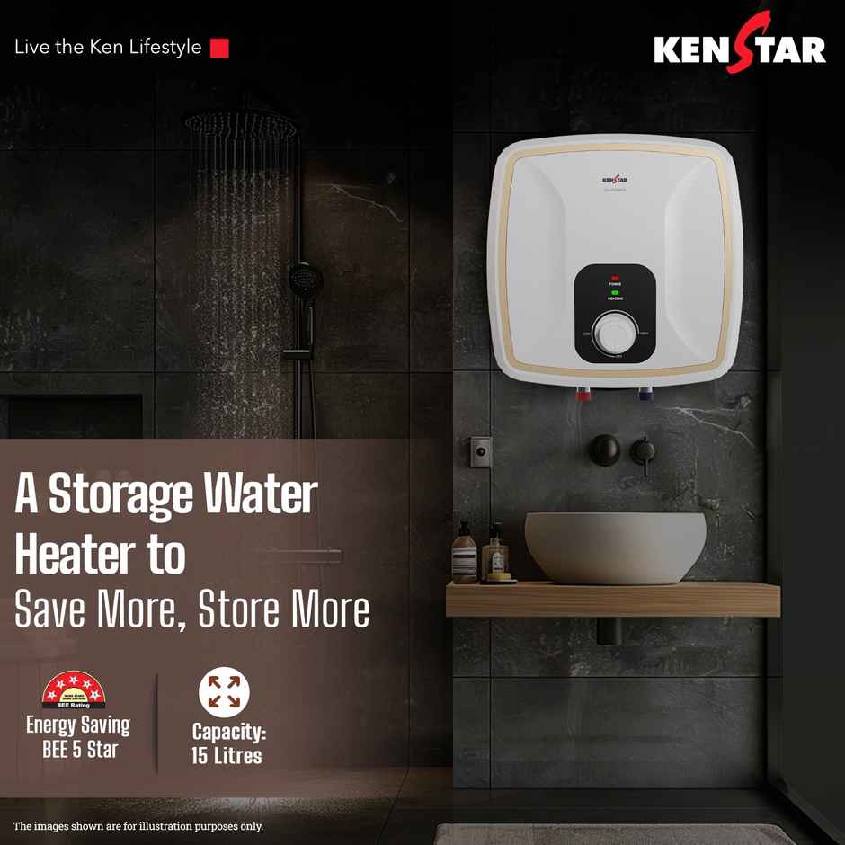 Kenstar QUANTUM 15 L 5 Star Rated Square Storage Water Heater with Glassline Coated Tank,2000W