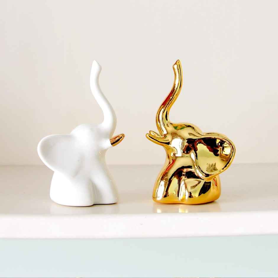 TIED RIBBONS Elephant Showpiece | White & Golden - 4.5 in x 2.7 in
