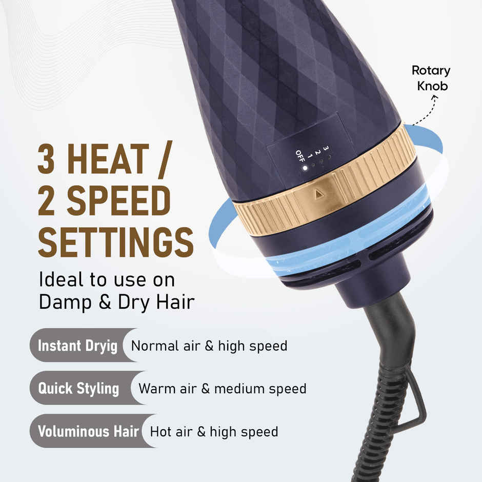 Vega Pro Volumizer Hair Blow Dryer Brush with 3 Heat/2 Speed Settings, (1200W, VHSD-02)